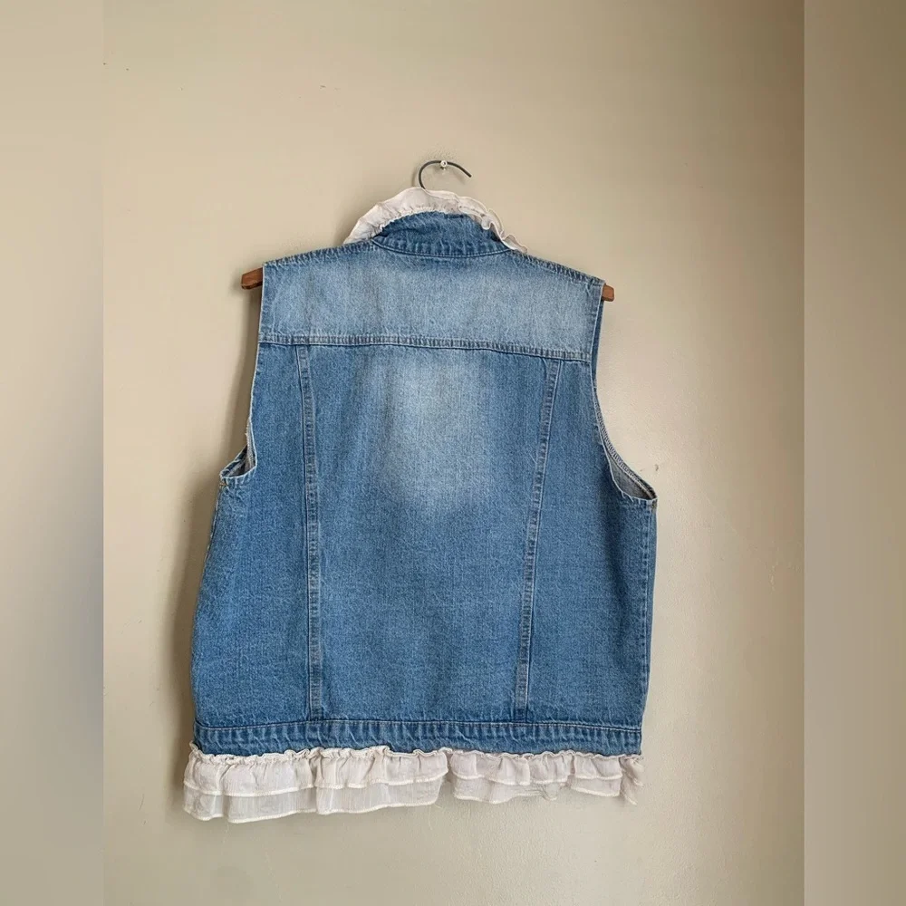 Paisley Vine Vest Pockets PURE Cotton Jean blue denim LACE ruffles Boho